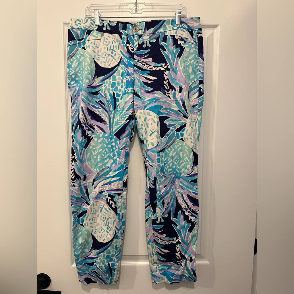 Lilly Pulitzer Pineapple Print Knit Ankle Kelly Pants